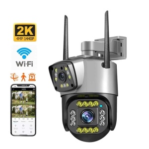Camera de supraveghere dubla, WIFI, Full HD, cu alarma integrata, detectare umana, de exterior, rezistenta la apa, Control din aplicatie - Img 1