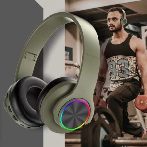 Casti fara fir, conexiune Bluetooth, cu lumini multicolore, pliabile, universale pentru telefoane mobile, verde - Img 2