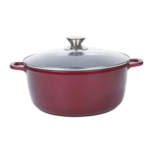 Cratita din aluminiu, capacitate 6L, cu invelis ceramic, cu capac din sticla termorezistenta, maner ergonomic, rosu - Img 1