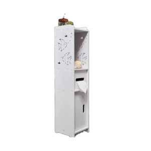 Dulap de baie, cu 3 compartimente, vertical, dimensiuni 80x20x24 cm, din MDF, alb - Img 1