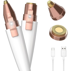 Epilator de sprancene si facial, 2 in 1, cu 2 capete interschimbabile, incarcare USB, cu lame din otel inoxidabil, cu LED indicator, alb - Img 2