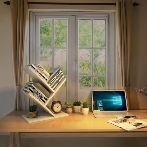 Etajera pentru carti, dimensiuni 40x16x30cm, cu 4 compartimente, din MDF, usor de asamblat, alb - Img 2
