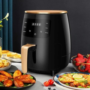 Friteuza cu aer cald, cu afisaj digital, LCD Touch control, putere 2400W, capacitate 6L, cu 6 programe de gatire, negru - Img 1