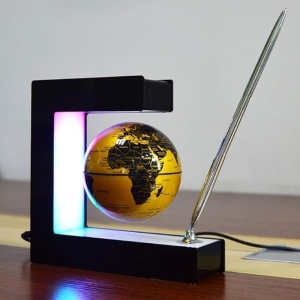 Glob geografic magnetic, in levitatie, rotatie automata, incarcare USB, cu suport patrat, lumina LED, negru - Img 1