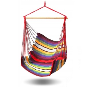 Hamac tip leagan, dimensiuni 100x100cm, cu manere solide, material robust si franghii puternice, usor de asamblat, multicolor - Img 3