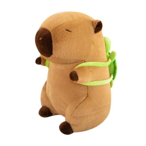 Jucarie de plus Capibara pentru copii, cu rucsac in forma de broasca testoasa, material moale la atingere, 35 cm, Maro - Img 4