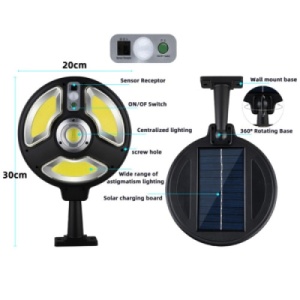 Lampa solara cu telecomanda FOXMAG24, 120 x LED, Senzor de miscare, Negru - Img 2