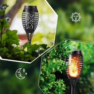 Lampa solara de gradina, tip torta, cu efect de flacara, lumina calda, rezistnta la apa si intemperii, din ABS, negru - Img 3