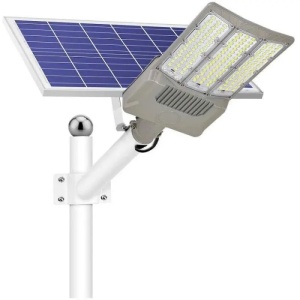 Lampa solara stradala, pentru curte sau strada, cu trei grile, lumina rece, putere 2000W, cu panou solar separat, gri - Img 1