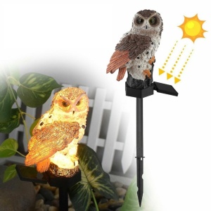 Lampa solara tip bufnita, cu iluminare LED, din ABS, cu senzor de lumina, fixare tip tarus, dimensiuni 9 x 7 x 45 cm, maro/negru - Img 1