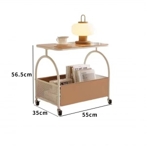 Masuta portabila cu compartiment pentru depozitare, blat din sticla, cadru metalic, dimensiuni 56 x 55 x 36 cm, alb/negru - Img 4
