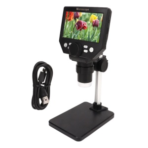 Microscop digital LCD 4.3” HD, 8MP, zoom 1-1000X, 8 LED-uri, baterie reincarcabila si suport PC, din metal si plastic, argintiu/negru - Img 2