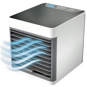 Mini aparat de aer conditionat, portabil, cu 3 functii de racire, lumina ambientala, cu apa sau gheata, din plastic, gri/alb - Img 2