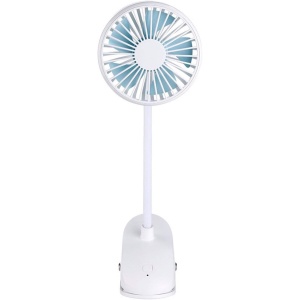 Mini ventilator, cu clips pentru prindere, cu cap pliabil, oscilant, incarcare USB, buton ON/OFF, alb - Img 1