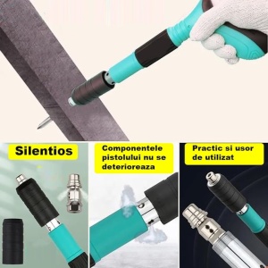 Pistol manual pentru fixarea cuielor/niturilor in perete, lungime 30 cm, calibru 7.3 cm, pneumatic, cu accesorii, ochelari de protectie si cutie transport, negru/verde - Img 3