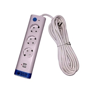 Prelungitor cu 3 prize, buton ON/OFF, 2 mufe USB, lungime cablu 3m, corp neinflamabil, comutator de suprasarcina, alb - Img 2