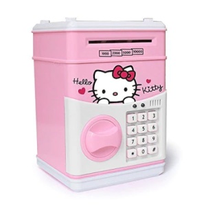 Pusculita pentru copii, Hello Kitty, cu functie ATM, cod pin si seif, roz/alb - Img 1