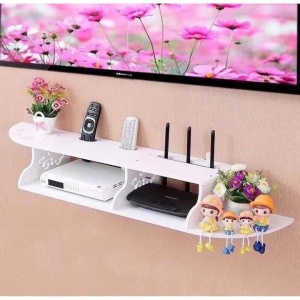 Raft pentru router, obiecte decorative, din materiale durabile, cu 3 compartimente, dimensiuni 100X23 cm, alb - Img 3