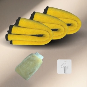 Set 3 lavete din microfibra, ultra groase, dimensiuni 40 cm x 30 cm, pentru multisuprafete, nu lasa scame, extrem de absorbanta, gri/galben - Img 1