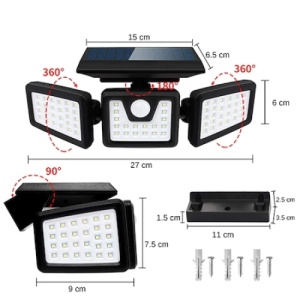 Set 4 lampi solare triple FOXMAG24, pentru exterior, cu senzor de miscare, rezistente la apa, 74 LED-uri, 2400 mAh, negru - Img 4