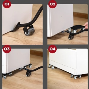 Set cu 5 piese pentru mutat mobila, suport cu roti, din metal si silicon, cu roți pivotante la 360 de grade, negru/gri - Img 5