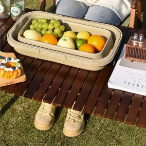 Set Lighean pliabil dreptunghiular, 2 in 1, masuta picnic, FOXMAG24, capacitate 8 L, dimensiuni 45 x 28.5 x 23.5/9.5 cm, bej - Img 4