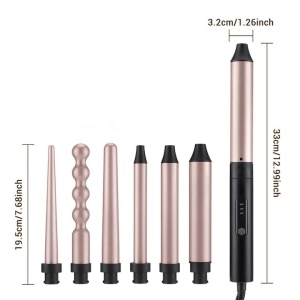 Set ondulator de par, cu 6 capete interschimbabile, invelis ceramic, temperatura reglabila, incalzire rapida, oprire automata, negru - Img 2