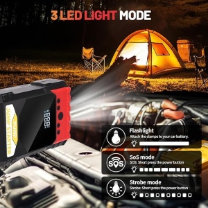 Starter auto 4 in 1, Power Bank, booster baterie auto, compresor de aer, Power Bank cu afisaj digital, lumina de urgenta, negru/rosu - Img 3