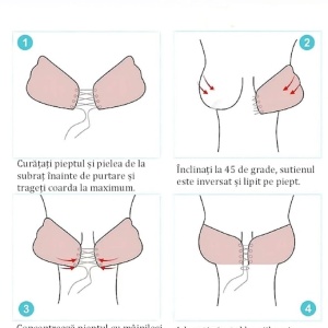 Sutien, autoadeziv, din silicon si textil, cupa A, cu siret de reglare, Push Up, bej - Img 3