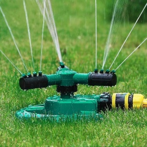 Aspersor de gradina, sistem automat de stropire cu apa, rotativa la 360°, cu 3 brate, din plastic, verde/negru - Img 4