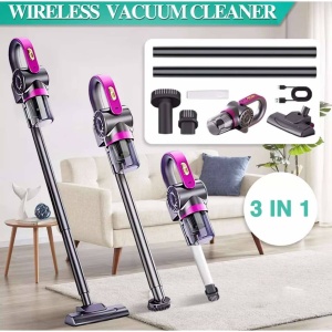 Aspirator vertical, fara fir, multifunctional, 2 viteze, putere 120 W, curatare praf eficienta, autonomie 30-45 min, cu accesorii pentru canapele si spatii inguste, negru/mov - Img 2