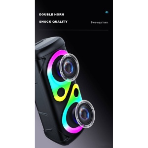 Boxa portabila cu lumini RGB, putere 10W, MP3, USB, bluetooth, TF, slot microfon, karaoke, acumulator, negru - Img 2