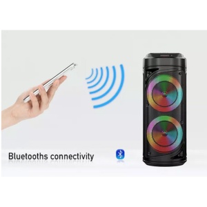 Boxa portabila cu lumini RGB, putere 20W, MP3, USB, bluetooth, TF, acumulator, FM, karaoke, negru - Img 2
