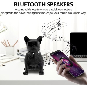 Boxa portabila, in forma de catel Bulldog, cu bluetooth, cititor card, radio si microfon, inaltime 25 cm, baterie incoroprata, aspect realist, negru - Img 4