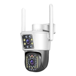 Camera de supraveghere dubla, WIFI, 4G, Full HD, cu alarma integrata, detectare umana, de exterior, rezistenta la apa, recunoastere amprentei, audio bidirectional, alb/negru - Img 1