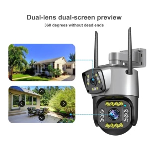 Camera de supraveghere dubla, WIFI, Full HD, cu alarma integrata, detectare umana, de exterior, rezistenta la apa, Control din aplicatie - Img 3