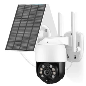 Camera de supraveghere wifi, cu panou solar, 2 antene, o rezolutie de 1080p, acoperire de 350 de grade, alb/negru - Img 1