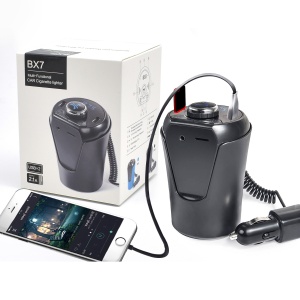 Car Kit Multifunctional BX7, FM / Bluetooth transmitter , 2 porturi USB, Slot TF CARD, AUX, Display, Negru - Img 3