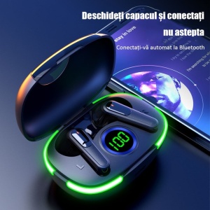 Casti bluetooth, cu afisaj LED si calitate audio superiora, sunet clar, lumina pentru respiratie, asistent vocal, autonomie mare a bateriei, negru - Img 4