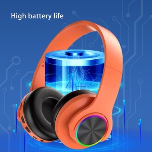 Casti fara fir, conexiune Bluetooth, cu lumini multicolore, pliabile, universale pentru telefoane mobile, portocaliu - Img 4