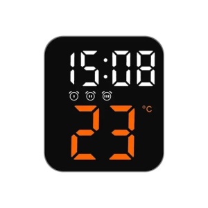 Ceas de masa, cu lumina led portocaliu, incarcare USB, alarme, calendar, temperatura, functie snooze, mod de noapte, dimensiuni 11 X 10 X 4 cm, negru/portocaliu - Img 2