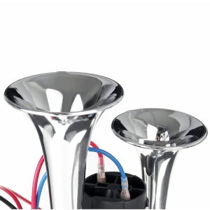 Claxon chrome cu 2 goarne si compresor, sunet clar datorita acoperirii cu crom a otelului inox, instalare pe orice tip de automobil, alimentare cu curent continuu, argintiu - Img 2