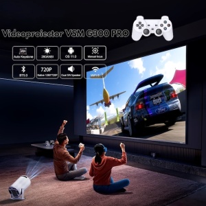 Consola de gaming cu videoproiector, 4k, cu telecomanda, WiFi, bluetooth, auto corectie imagine, difuzor incorporat, HDMI, USB, alb - Img 4