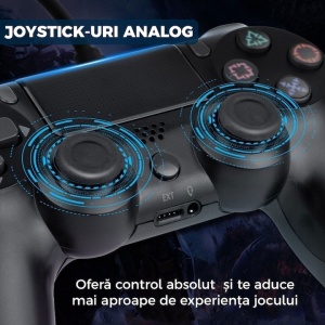 Controller cu Fir DoubleShock, pentru PS4, cu joystick-uri analog, vibratie dubla, nu necesita incarcare, senzor de miscare, 17 butoane, negru - Img 2
