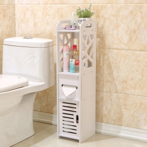 Dulap de baie, cu suport pentru hartie, dimensiuni 80x20x18cm, usor de instalat si demontat, din MDF, alb - Img 1