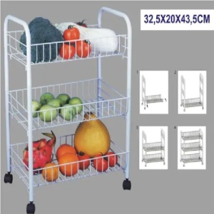 Etajera metalica, tip carucior, multifunctionala, cu roti, 3 etaje, alb - Img 2