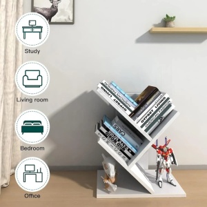 Etajera pentru carti, dimensiuni 40x16x30cm, cu 4 compartimente, din MDF, usor de asamblat, alb - Img 3