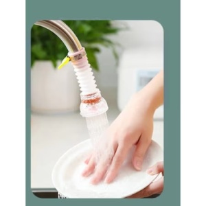 Extensie universala pentru robinet, cu prelungitor flexibil, cu particule pentru filtrarea apei, din plastic, alb/roz - Img 3