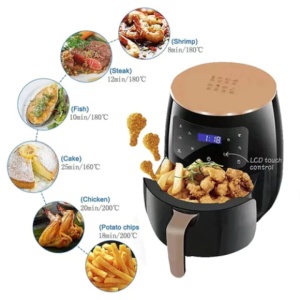 Friteuza cu aer cald, cu afisaj digital, LCD Touch control, putere 2400W, capacitate 6L, cu 6 programe de gatire, negru - Img 2