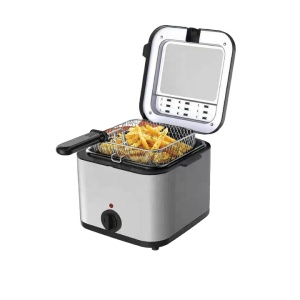 Friteuza multifunctionala, pentru prajit si copt, putere 1000W, capacitate 2, 5L, din otel inoxidabil, cu cos din inox, maner rece, argintiu/negru - Img 1